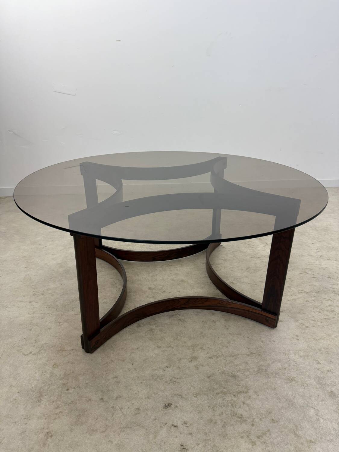 Antique rosewood coffee table with glass top designed by Ingmar Relling for Westnofa, vintage 70s