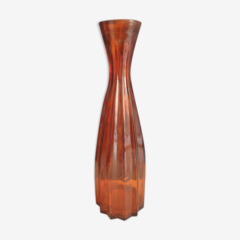 Vase en verre épais plissé vintage orange