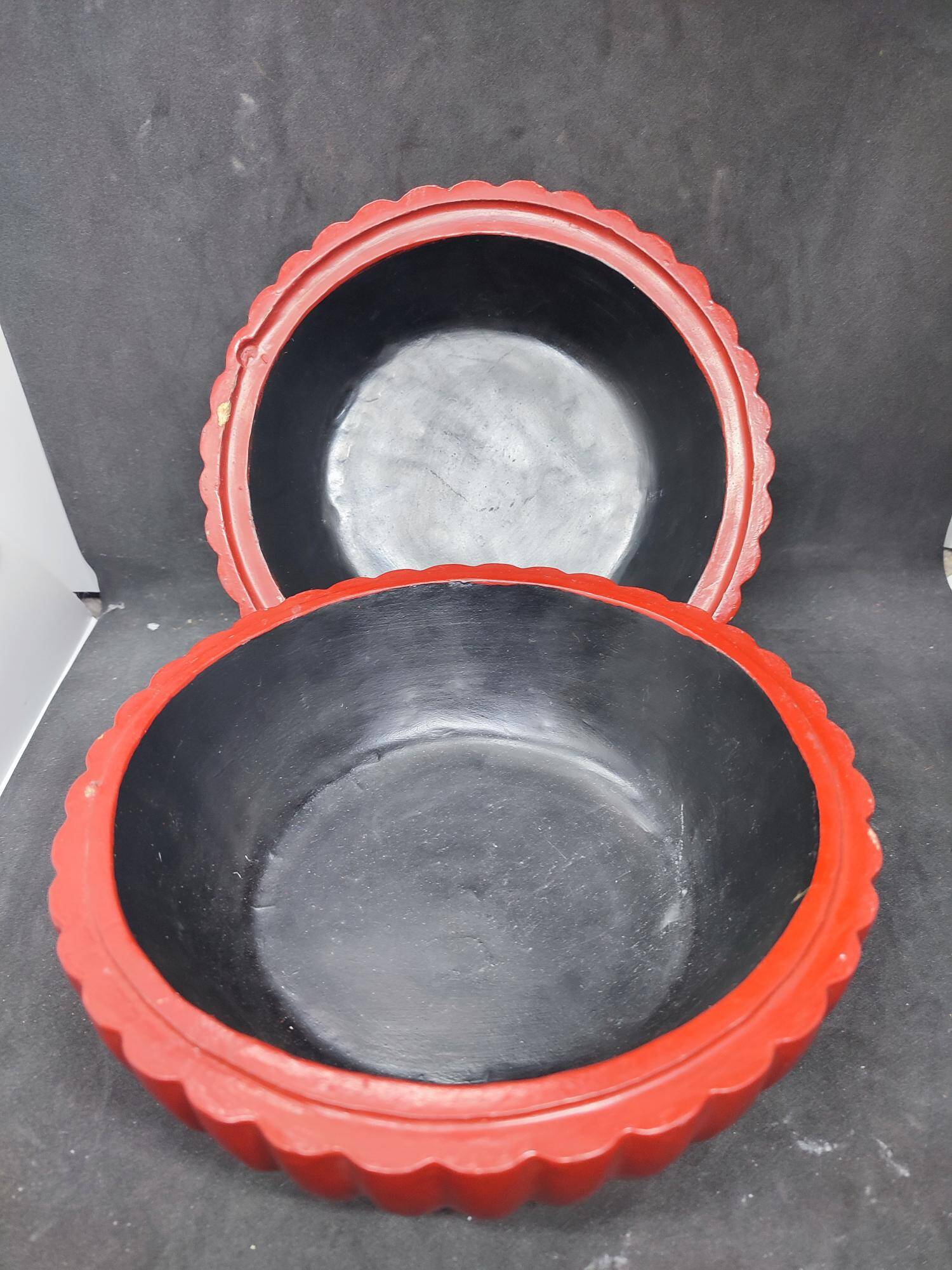 old Chinese wooden candy box red lacquer in good condition