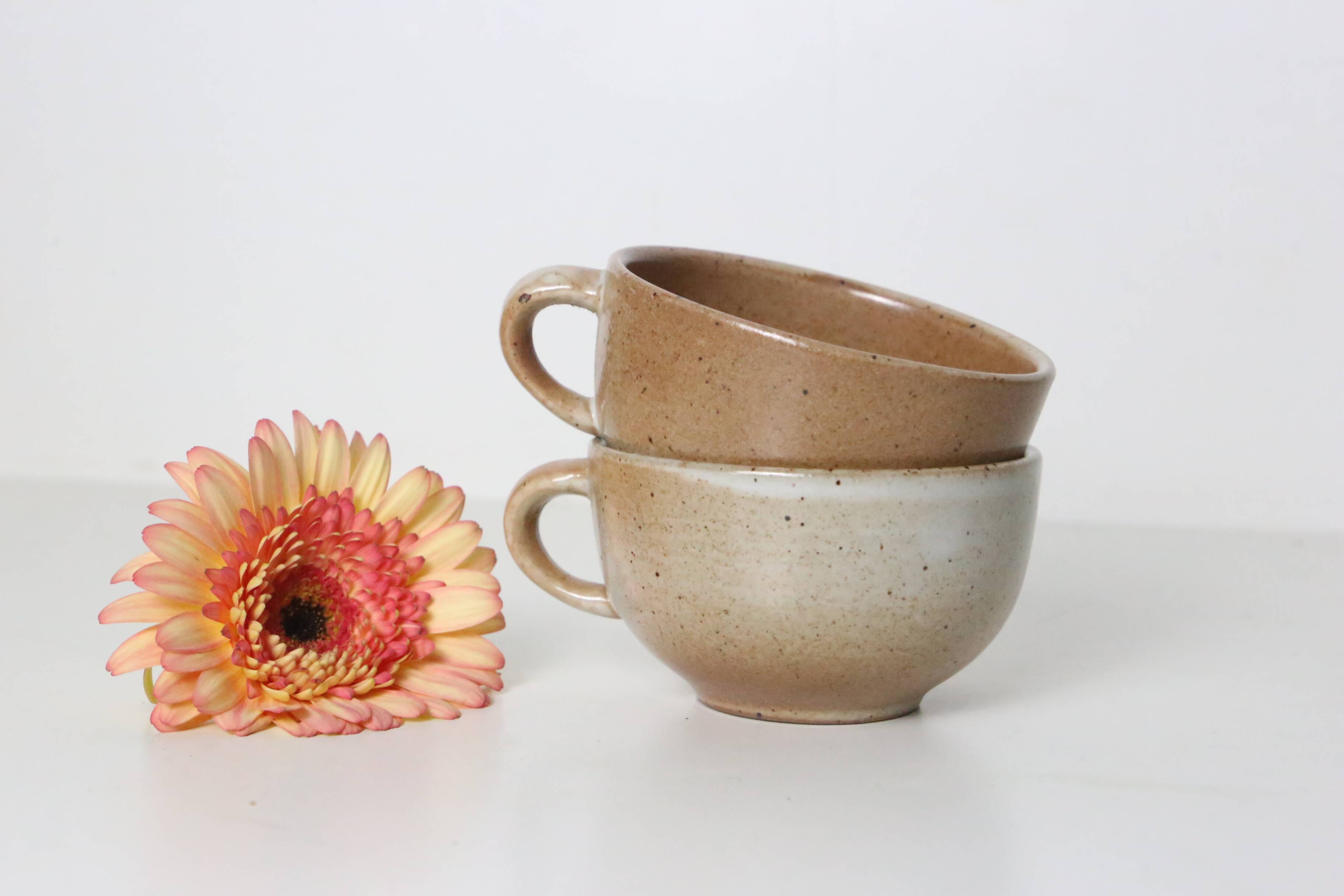 Set of 2 stoneware cups, Grès du Marais, vintage, 1980