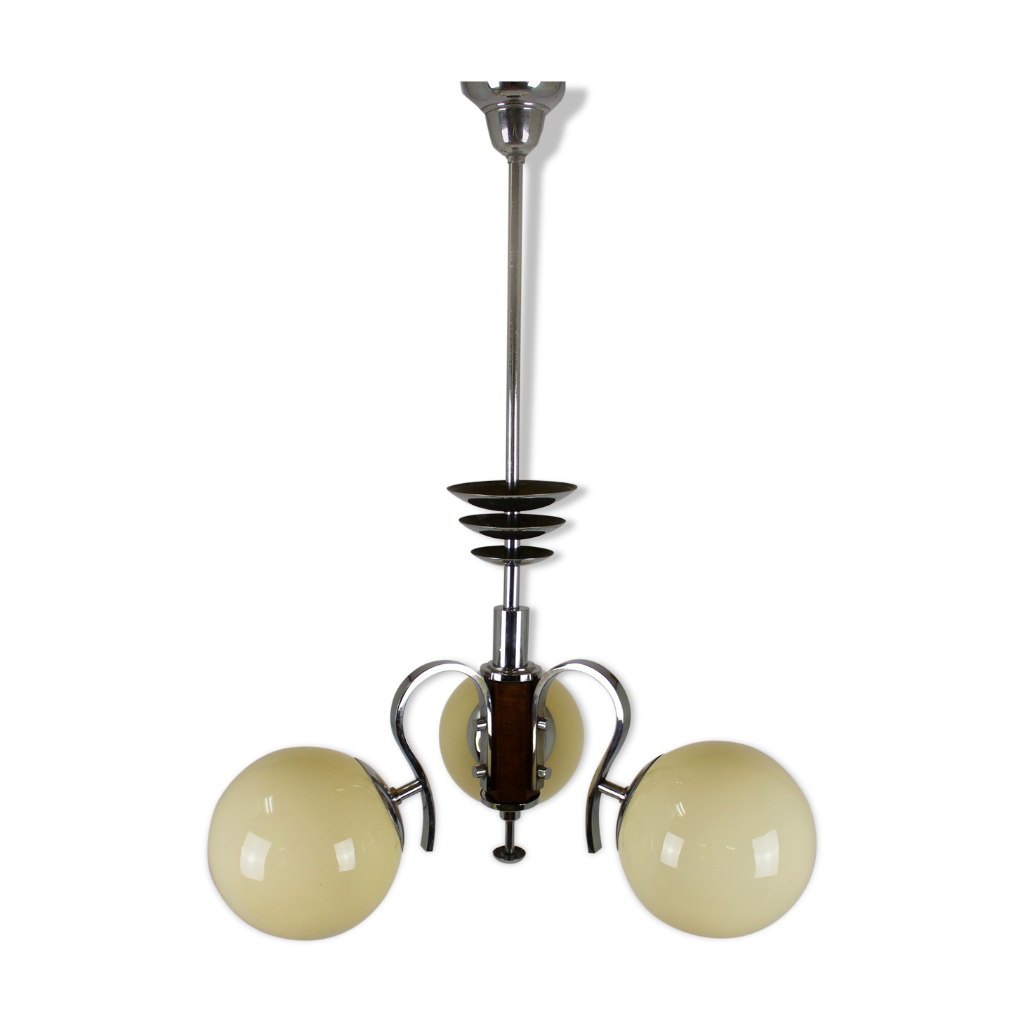 Bauhaus chrome & wood chandelier, 1940