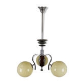 Bauhaus chrome & wood chandelier, 1940