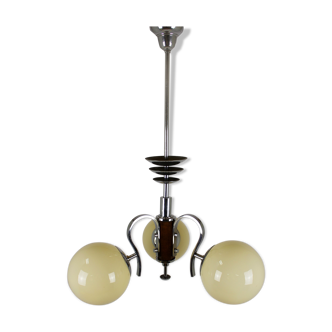 Bauhaus chrome & wood chandelier, 1940