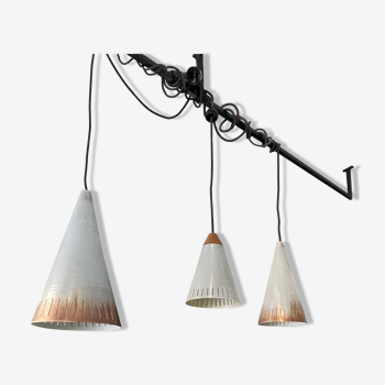 Suite de 3 suspensions scandinaves vintage 1960, alu brossé