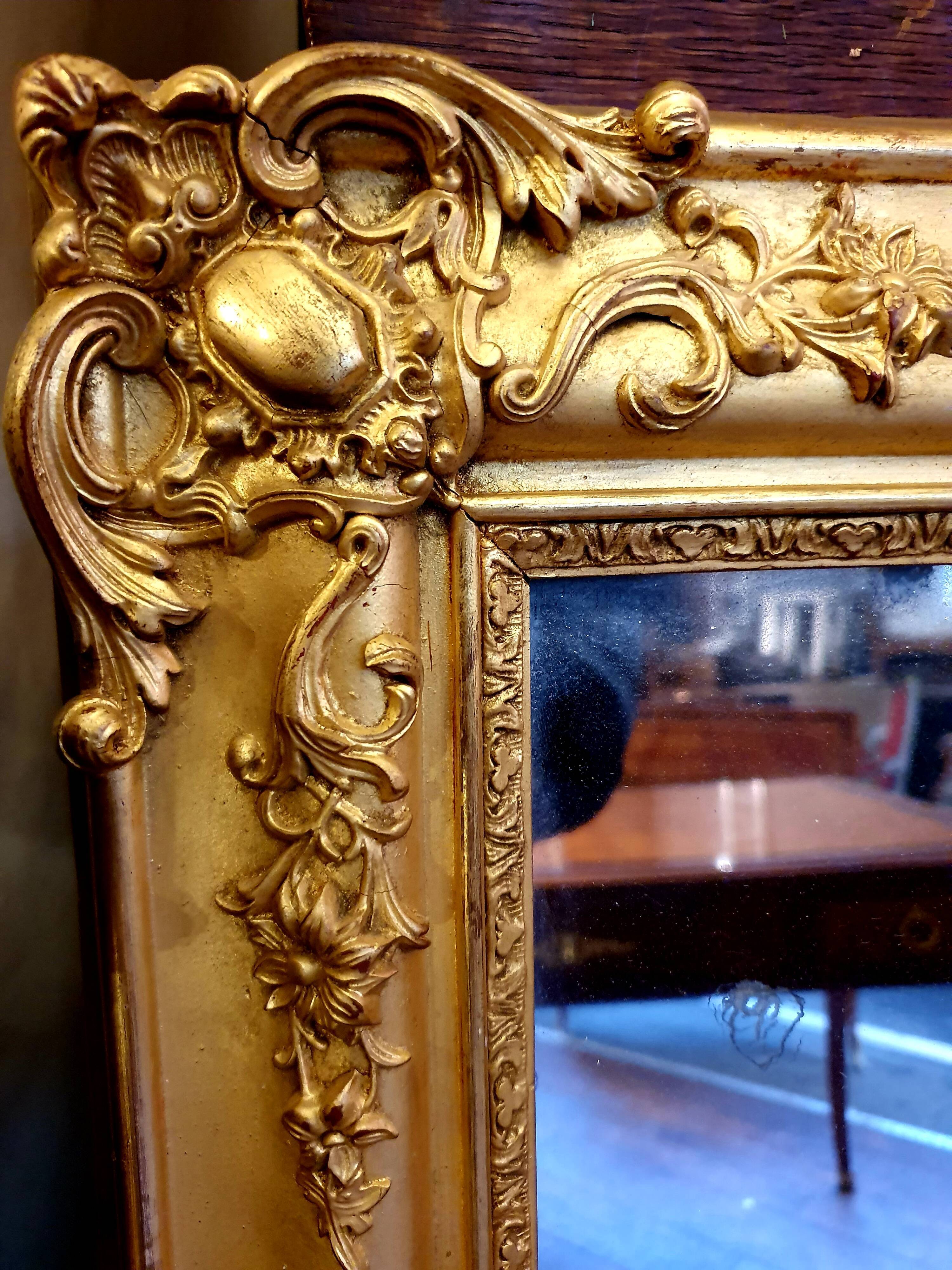 Mirror regency style floral decorations 19th - gilded stucco wood 76x100cm