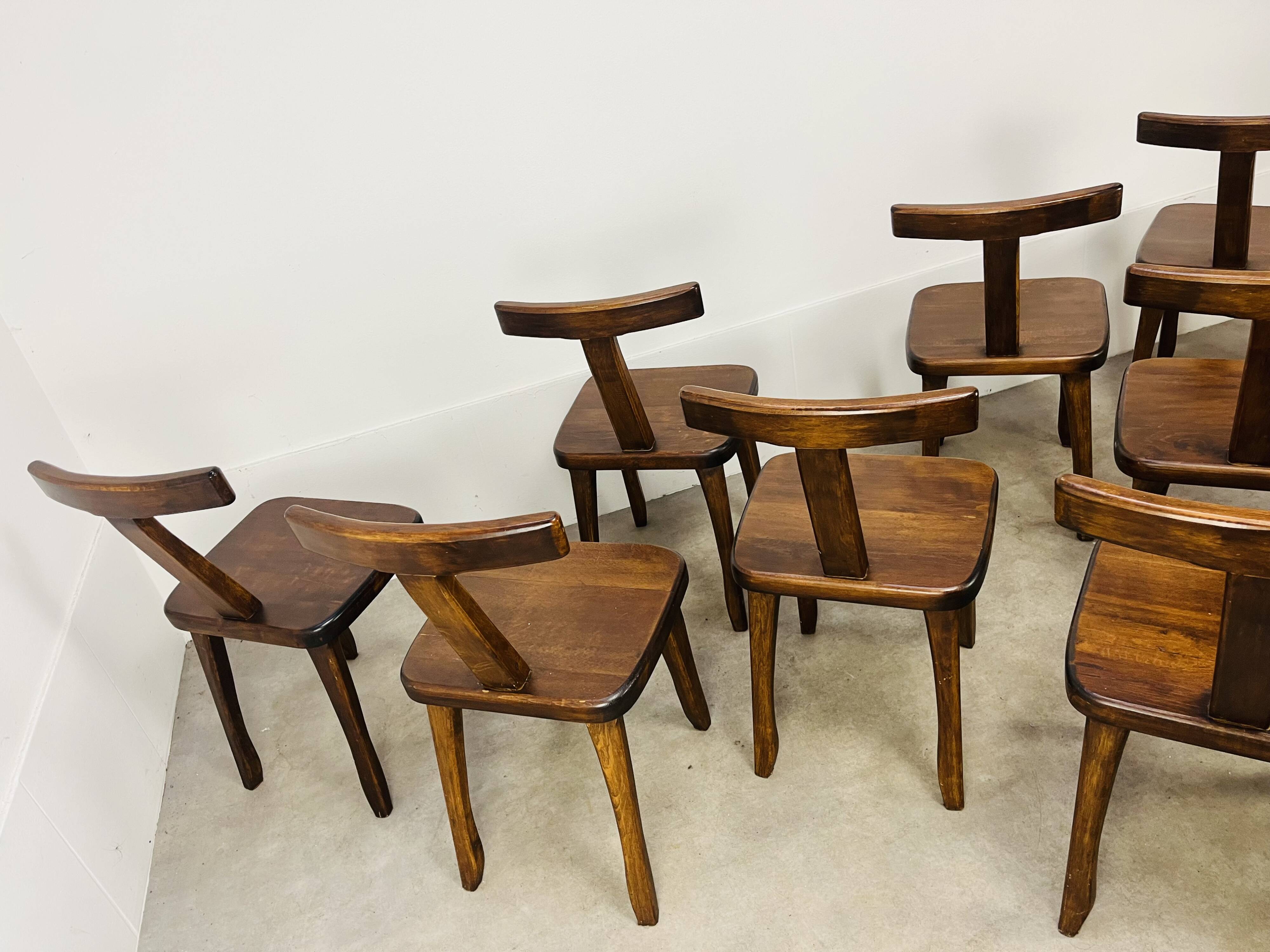9 brutalist T chairs by Aranjou, Olavi Hänninen
