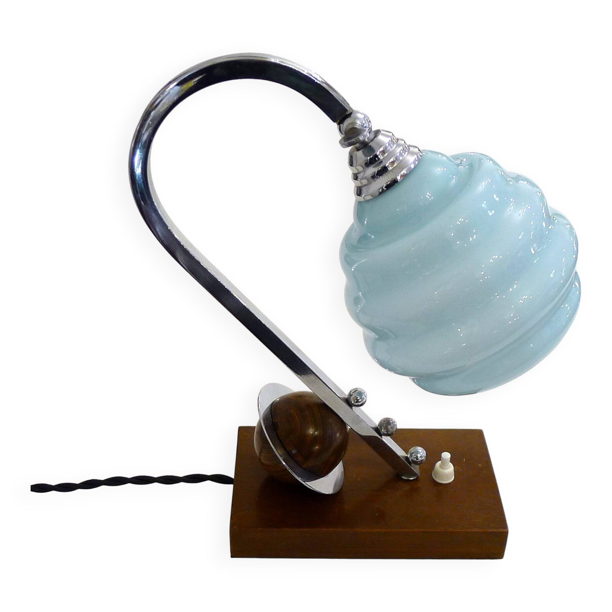 Lampe Art Déco, saturne & opaline bleue 1930'