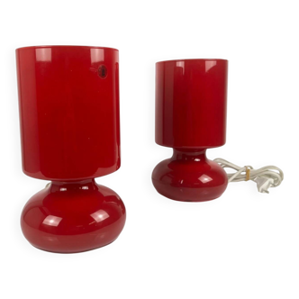 Pair of IKEA Lykta red lamps, 1990