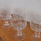 Set of 6 water glasses on feet, grape decoration and Luminarc vine shoot