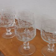 Set of 6 water glasses on feet, grape decoration and Luminarc vine shoot