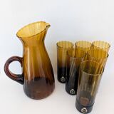 Amber blown glass orangeade set