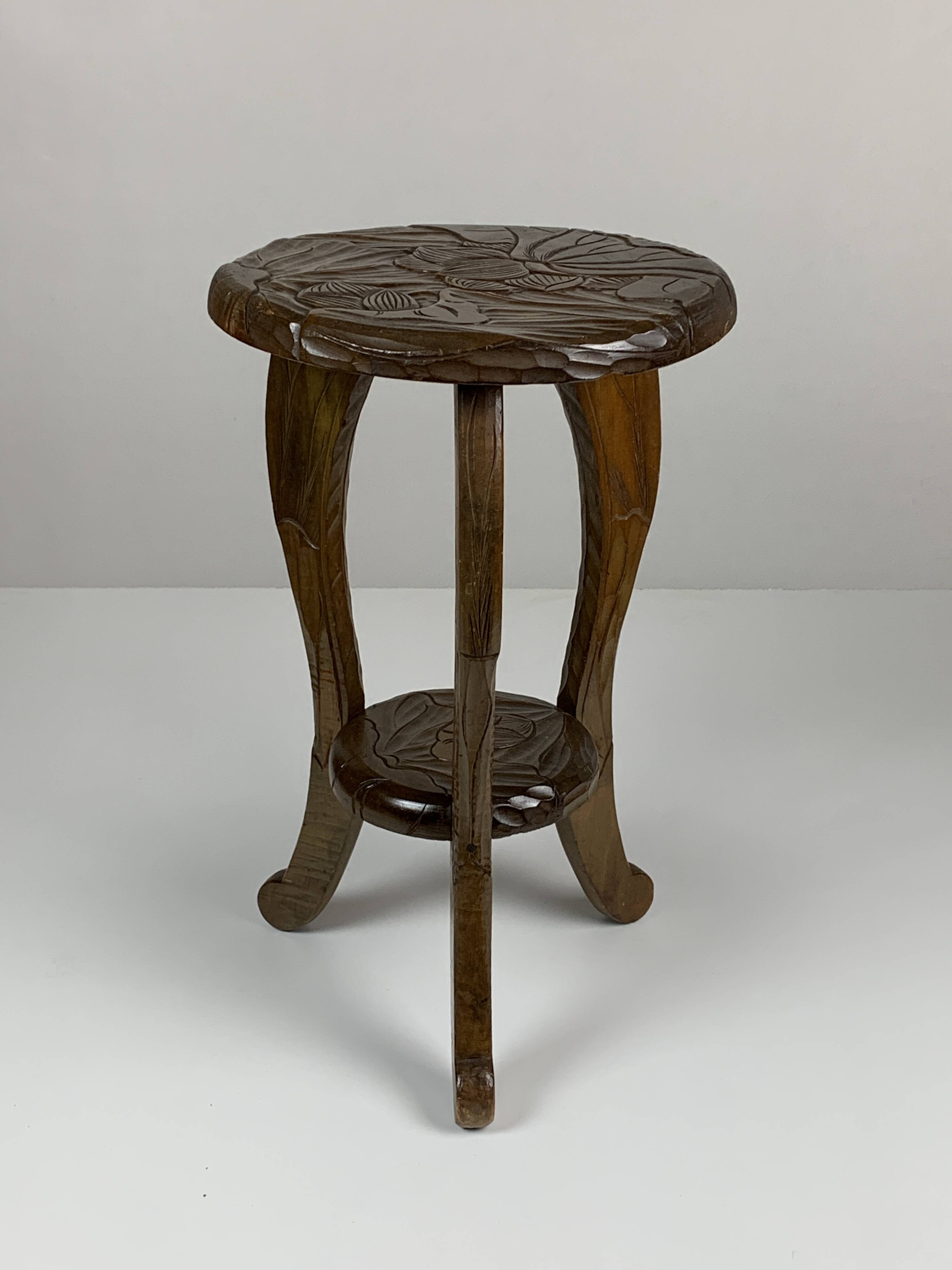 Arts & Crafts Japanese Hand Carved Side Table for Liberty London, 1905