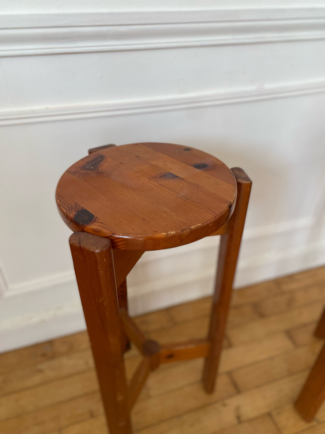 Pair of vintage pine top stools