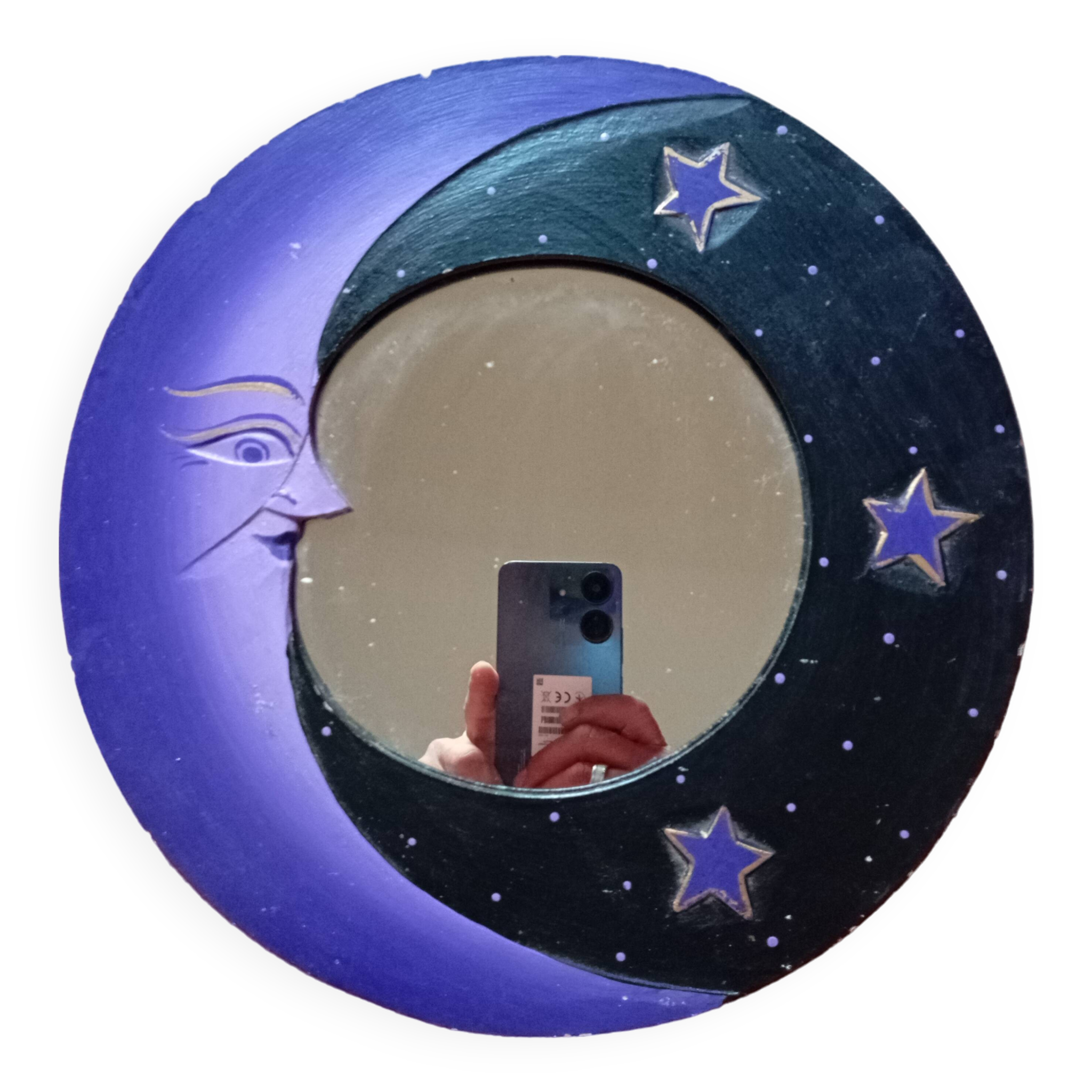 Miroir lune en bois / violet & noir