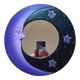 Wooden moon mirror / purple & black