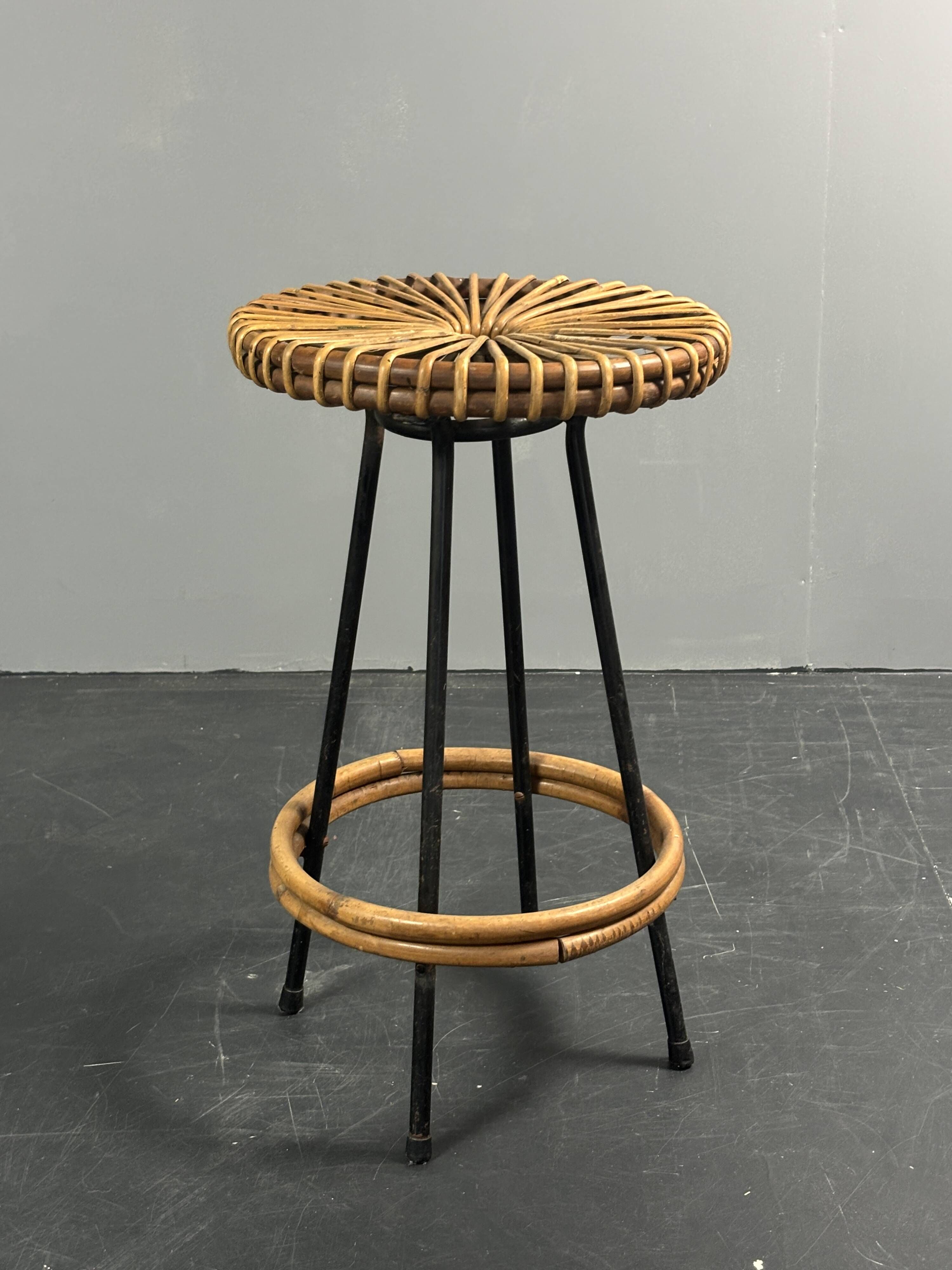 Midcentury Dutch rattan bamboo bar stools by Rohe Noordwolde, 1950s