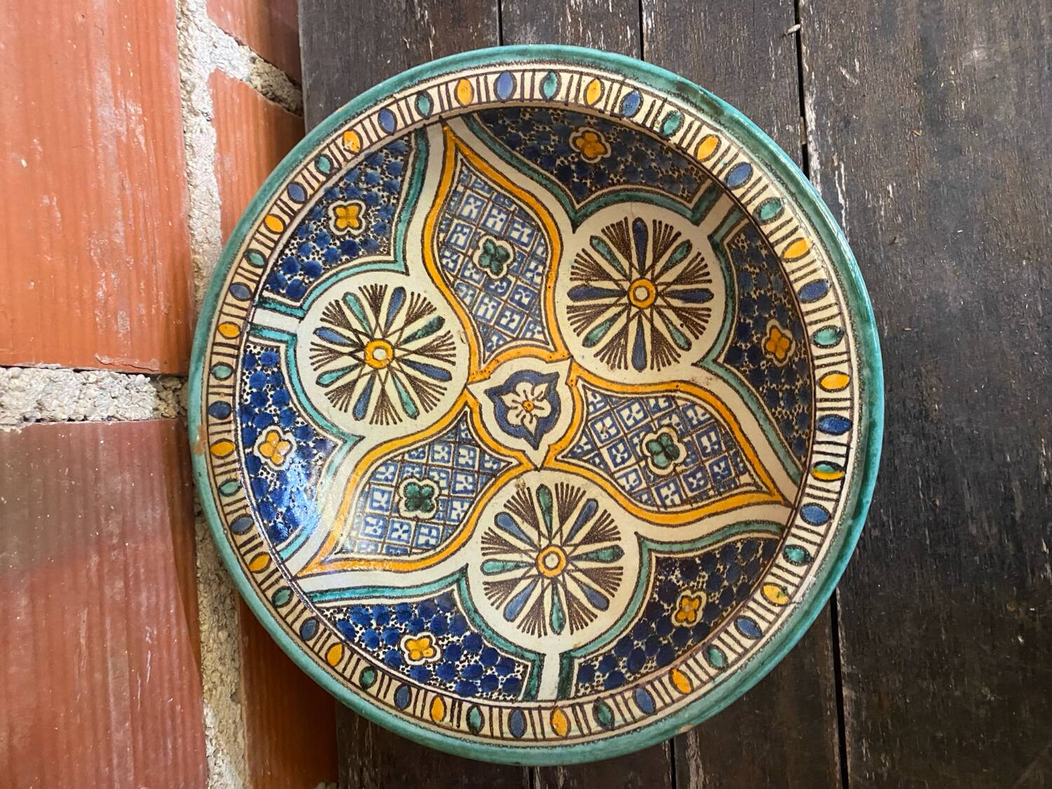 Old Plate SAFI Glazed Earthenware Moroccan 1950s Vintage