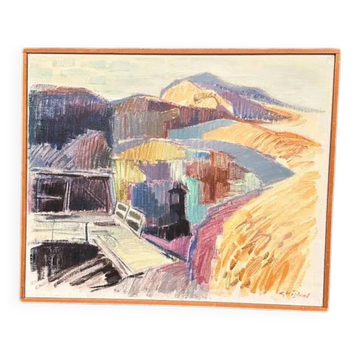 Original Swedish Oil on Canvas - "Mine at Silfhyttan, Dalarna" by Gustaf Höglund - Signed - Vintage and Framed - 63 × 52 cm (24.8" × 20.5")