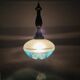 Vintage teak wood agua blue glass pendant lamp