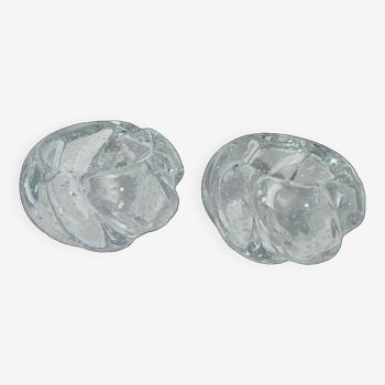 Pair of bubbled crystal ashtrays