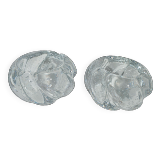 Pair of bubbled crystal ashtrays