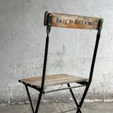 Vintage 1930 brewery terrace table with green metal and wooden folding chair