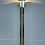 70s floor lamp in brass and smoked plexiglass, Hollywood Regency