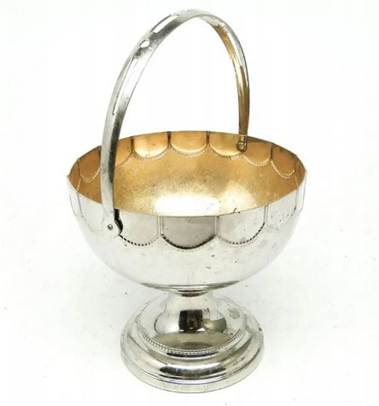Sucrier en forme de panier Art Nouveau, en laiton nickelé, Allemagne, début du 20e siècle