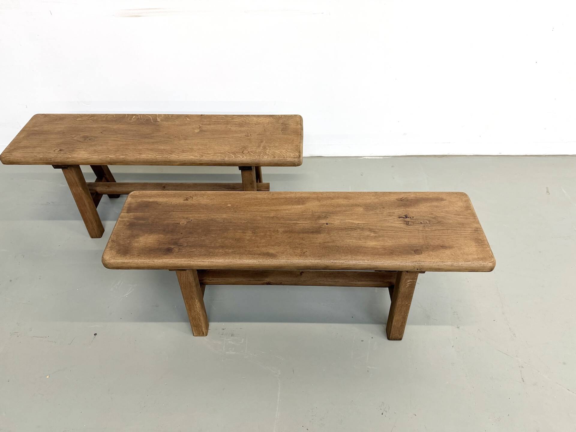 Pair of small solid oak benches - 1950s