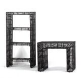 Vintage sculptural metal wire shelving and display table set