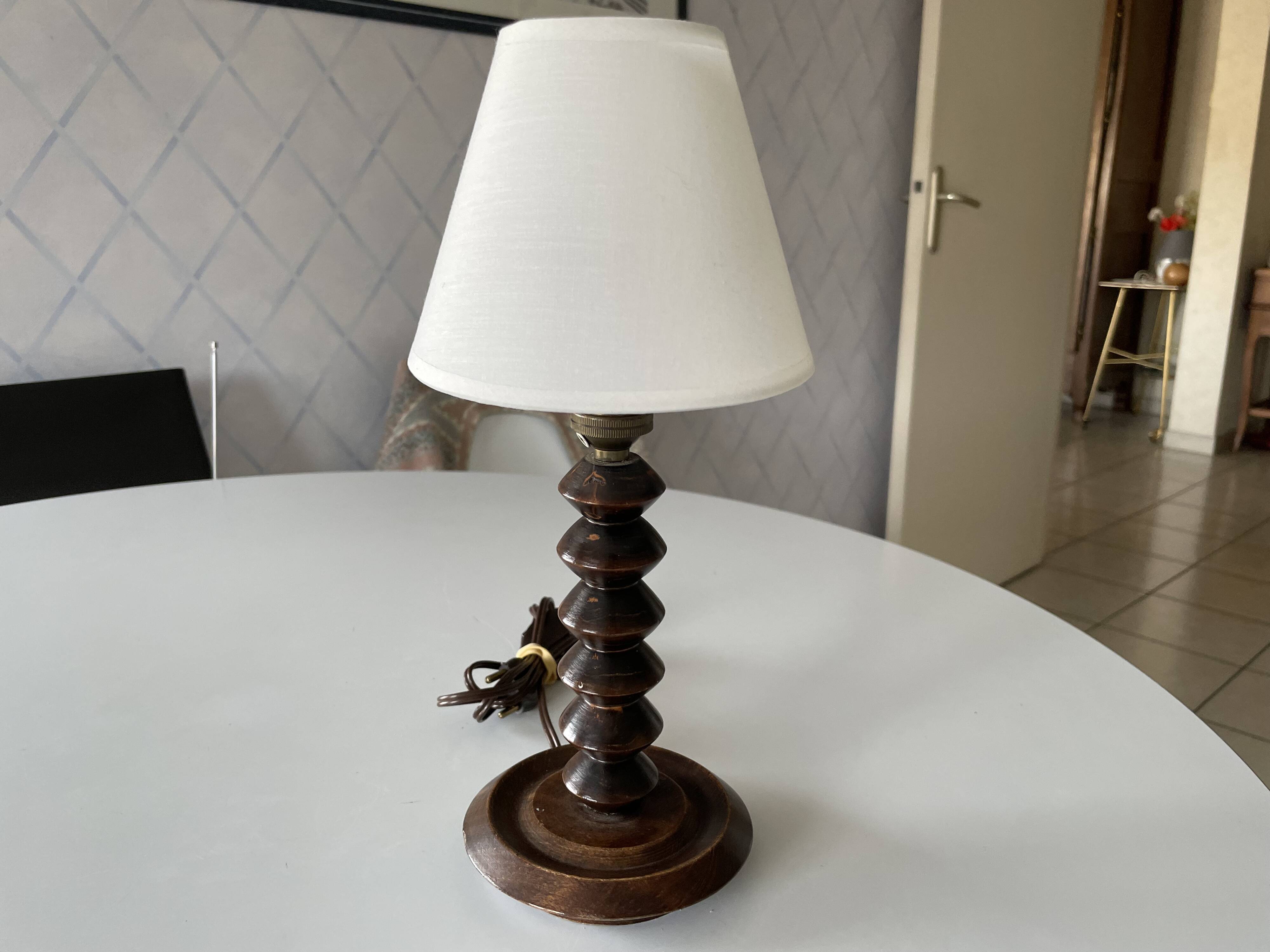 Wooden table lamp from the 70s