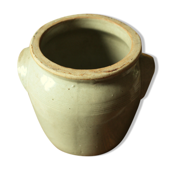 Pot glazed sandstone grey two handles