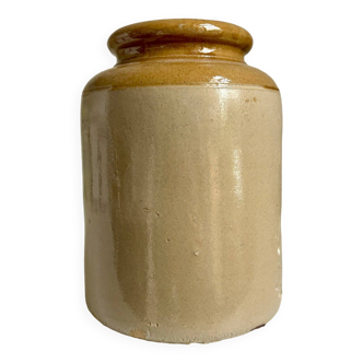 Mustard pot in ocher and beige enamelled stoneware