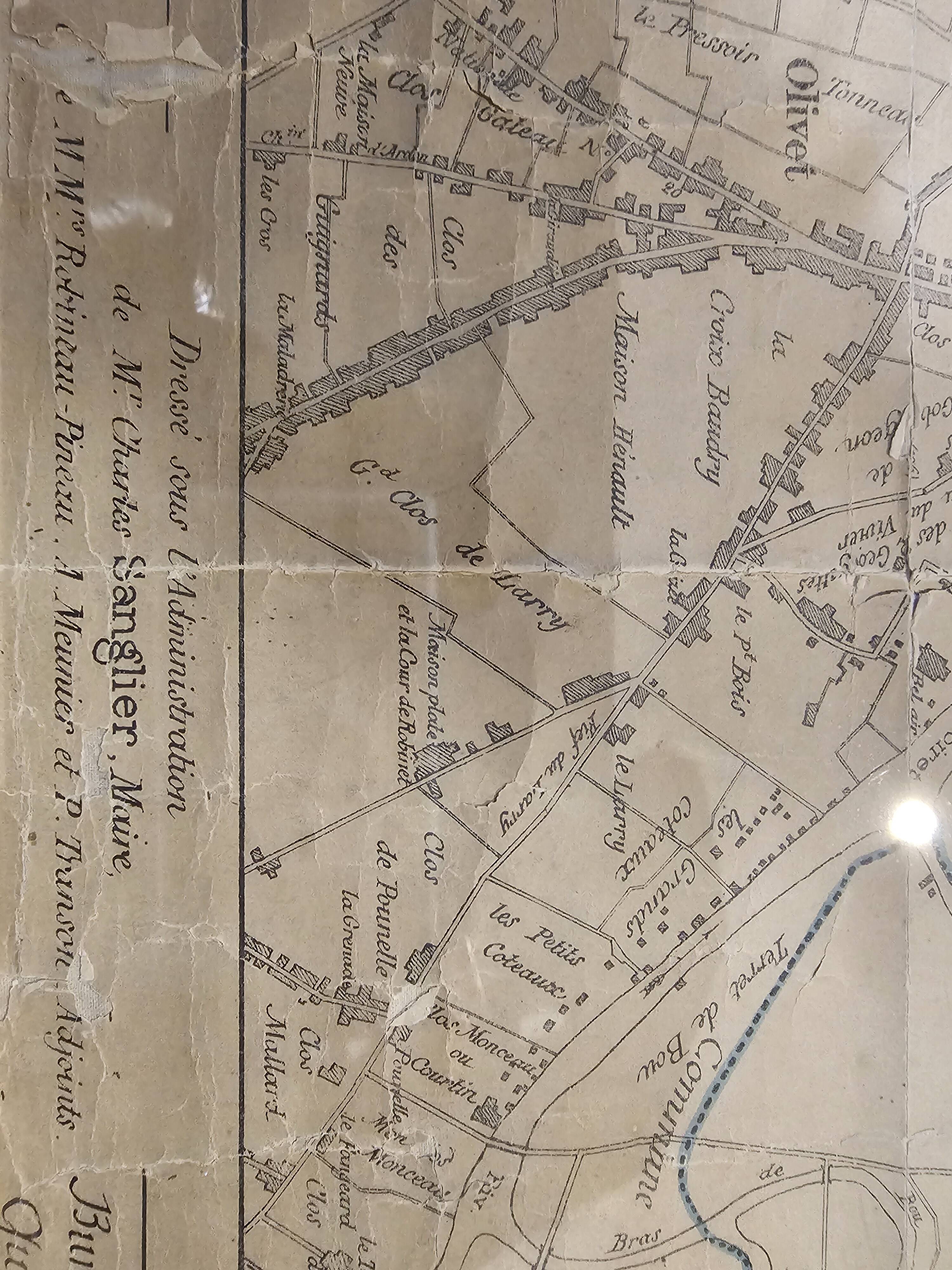 Old map of Orléans under glass frame