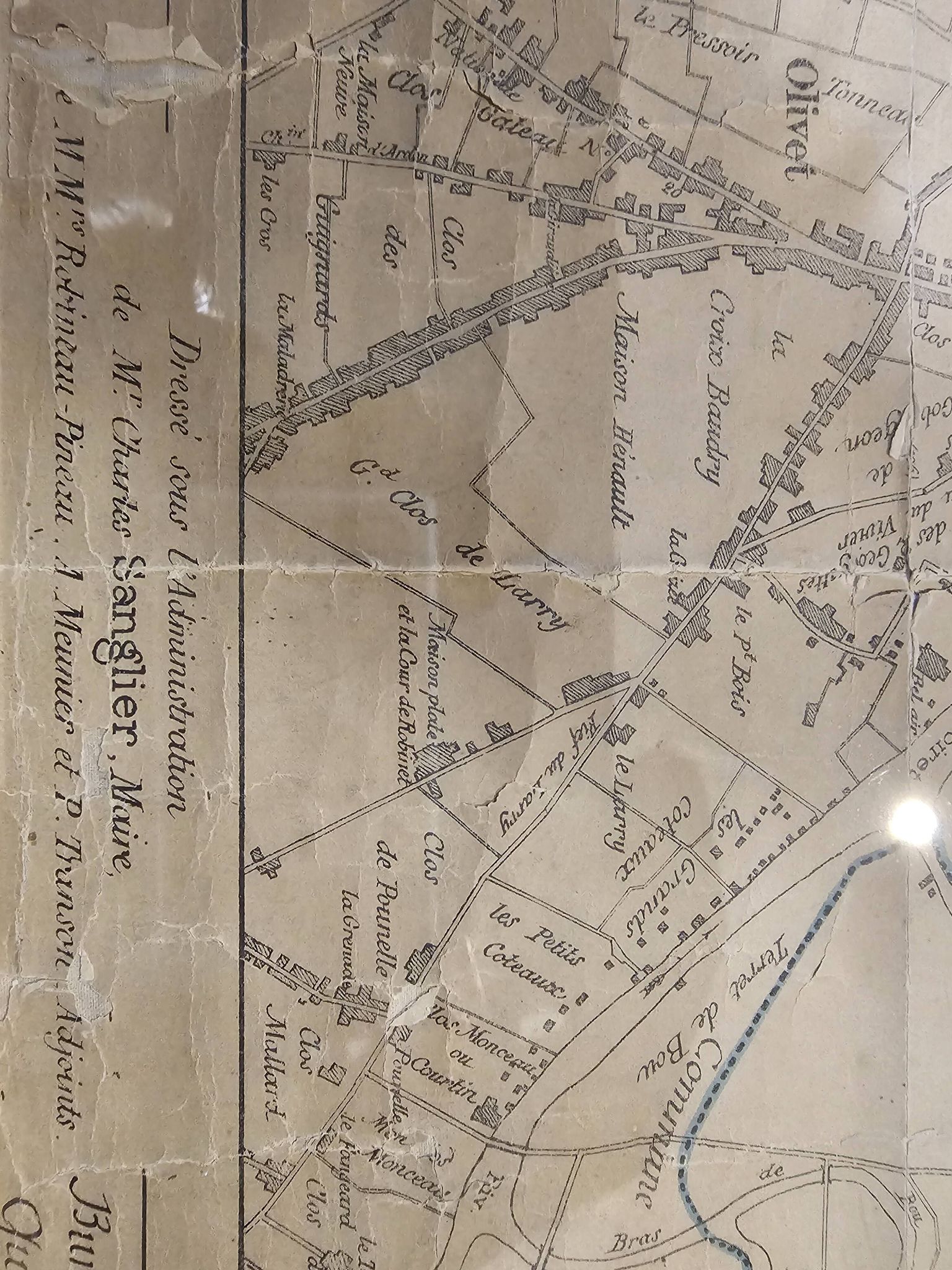 Old map of Orléans under glass frame