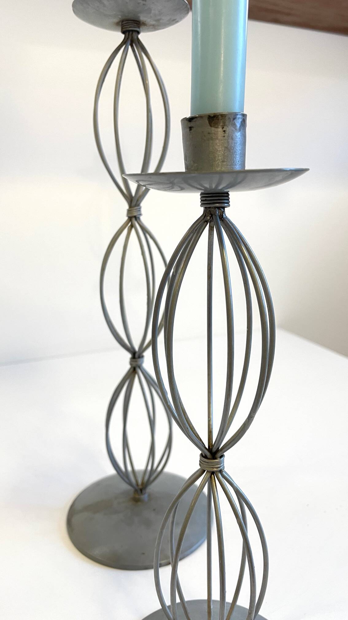 Geometric METAL CANDLE HOLDERS Patinated Gray