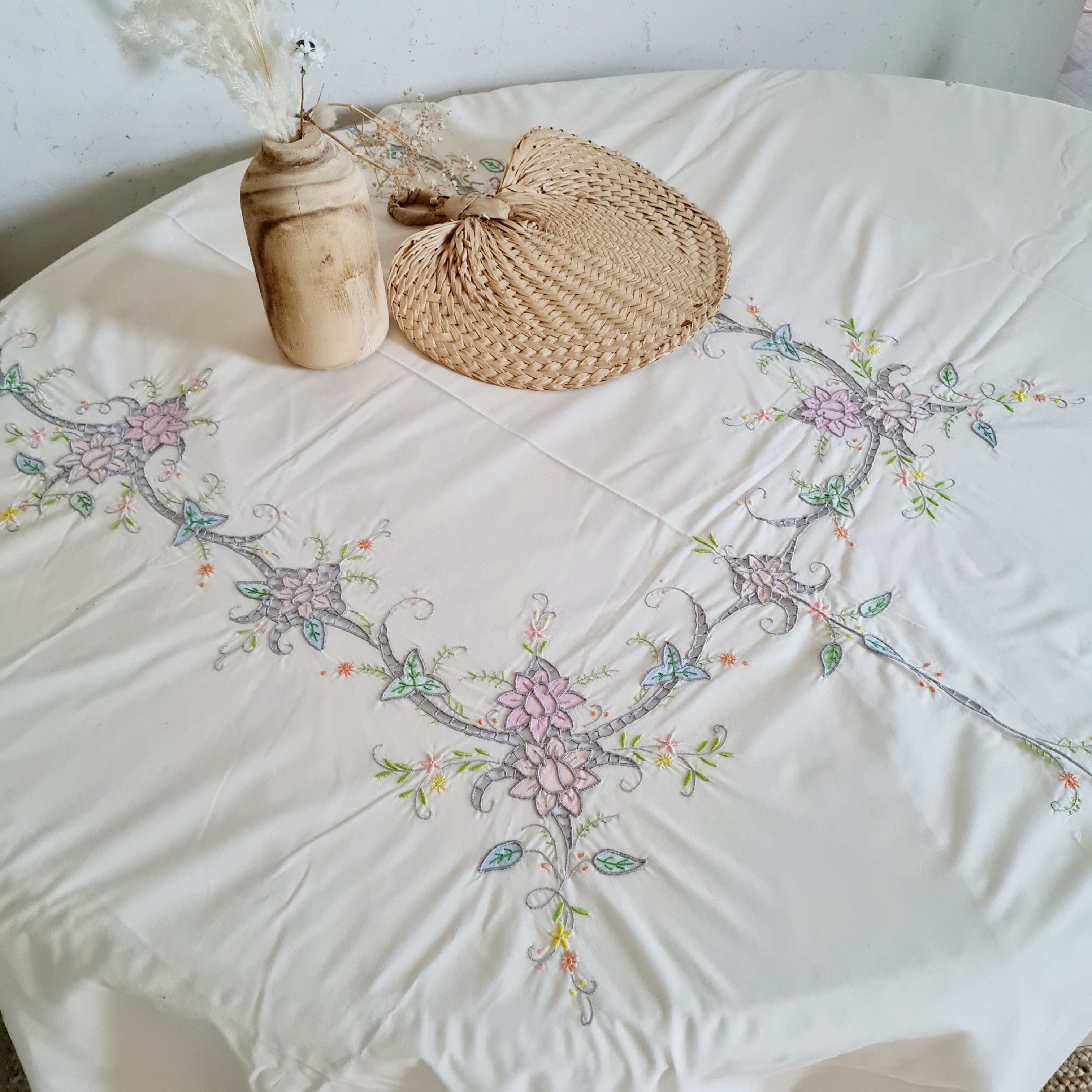 Antique embroidered tablecloth 254x166