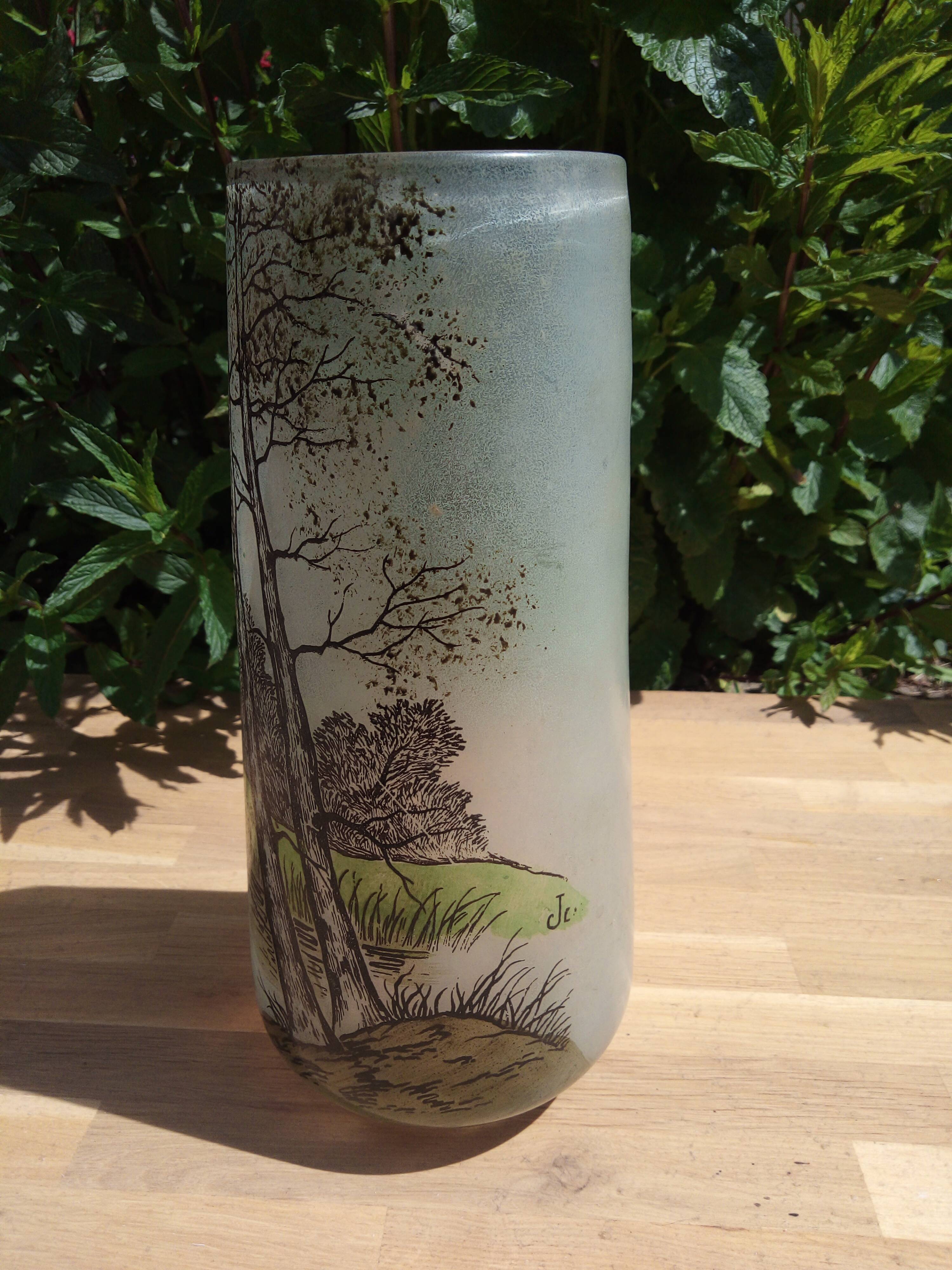 Glass vase signed Joma