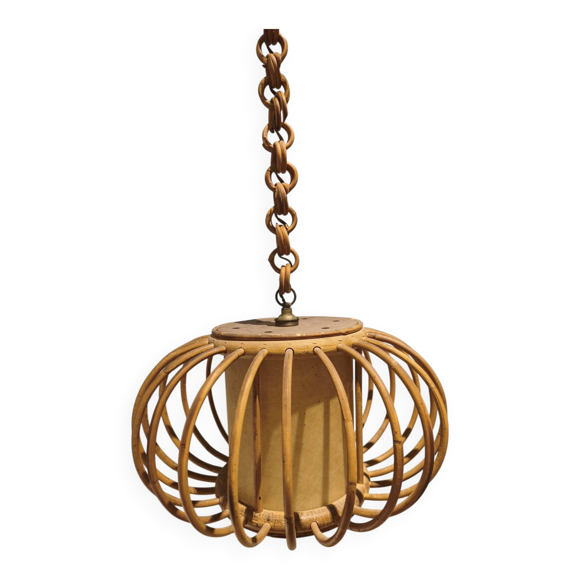 Suspension vintage en rotin 1960