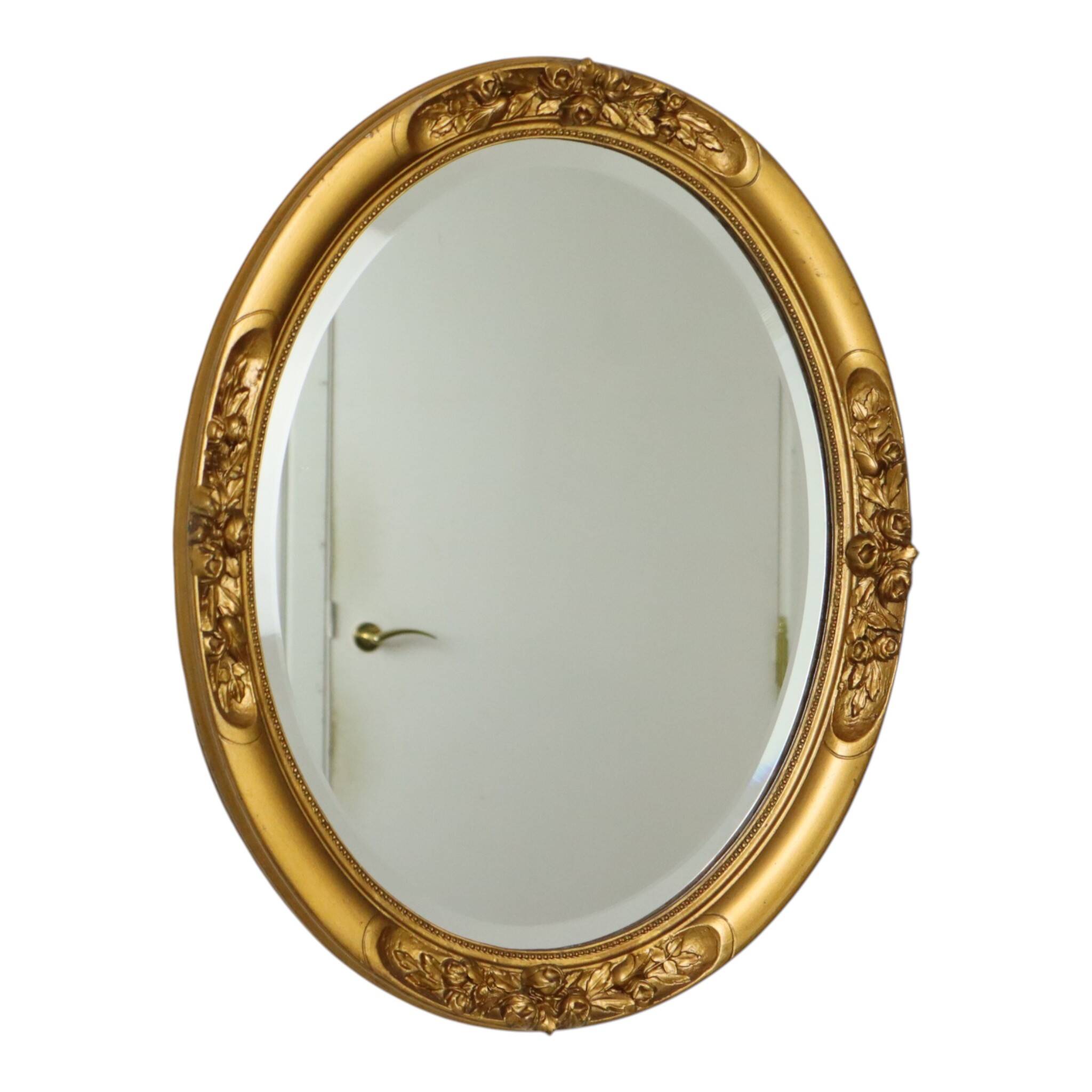 French Oval Bevelled Mirror with Rose Gold Finish 58cm
