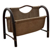 vintage magazine rack in rattan and jute | Mid-Century bohemian style | 1970s