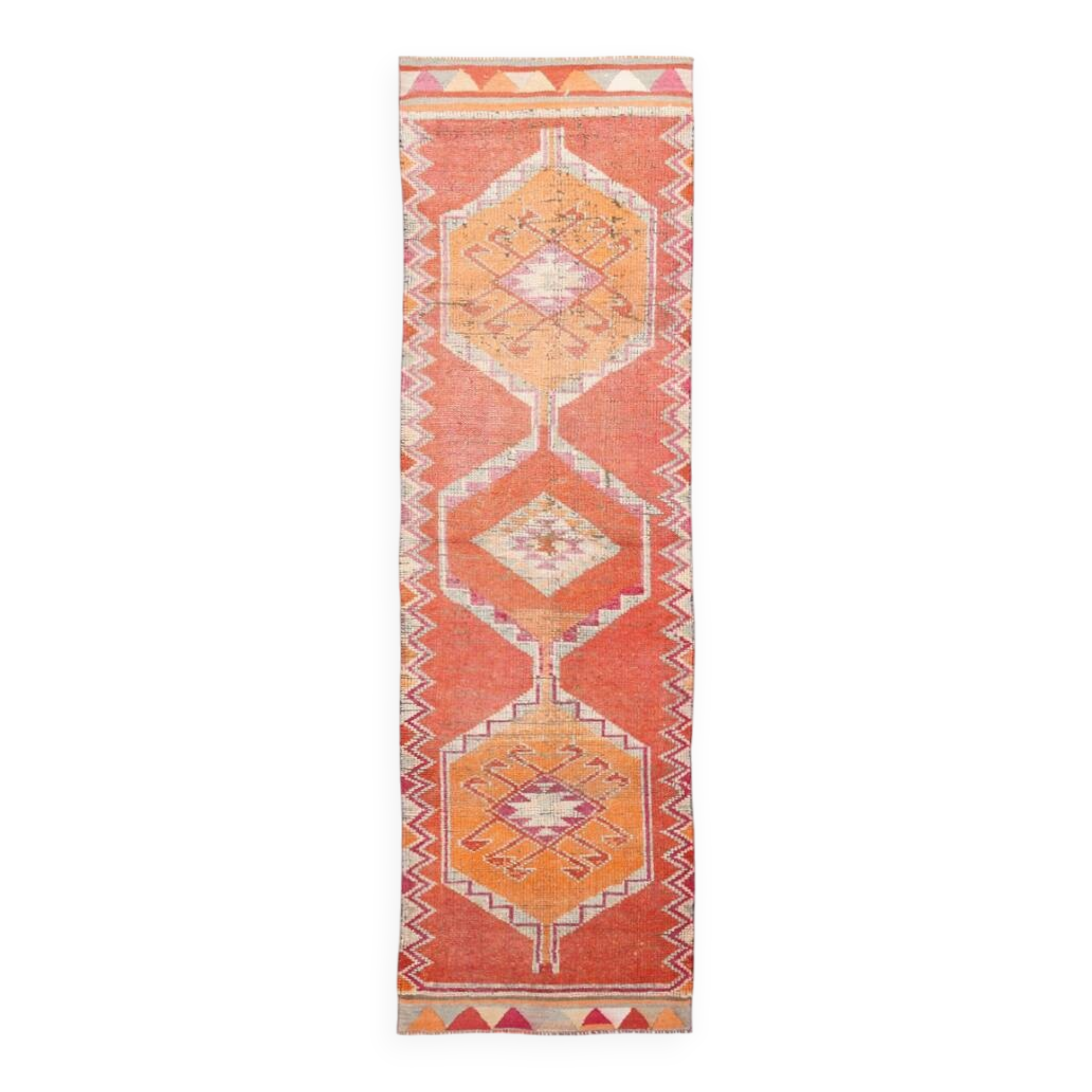 Contemporary Vintage Runner Rug, Wabi Sabi Hallway Runner Rug, 94x329 Cm