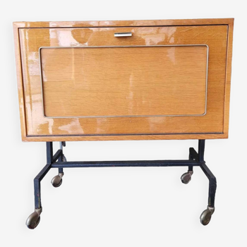 Low storage bar cabinet on casters from the 60s