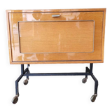 Low storage bar cabinet on casters from the 60s