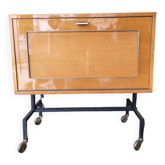 Low storage bar cabinet on casters from the 60s