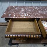 Solid walnut sideboard, Henri II style, Renaissance, with pink and white marble top