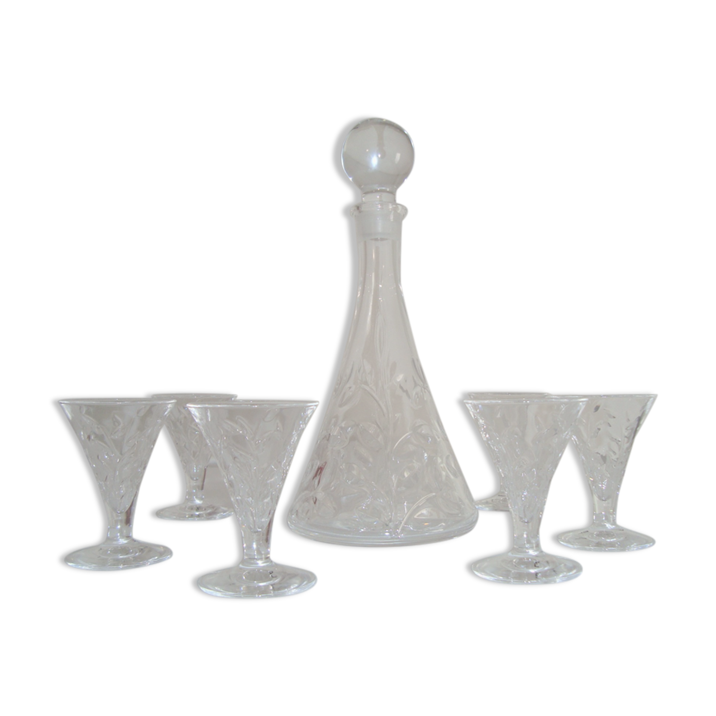 Service Liqueur Lancel Cristal Chiseled Carafe + 6 Glasses