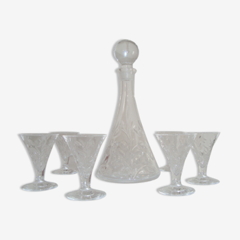 Service Liqueur Lancel Cristal Chiseled Carafe + 6 Glasses