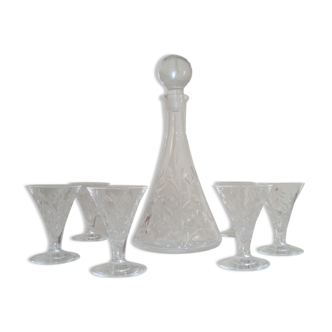 Service Liqueur Lancel Cristal Chiseled Carafe + 6 Glasses