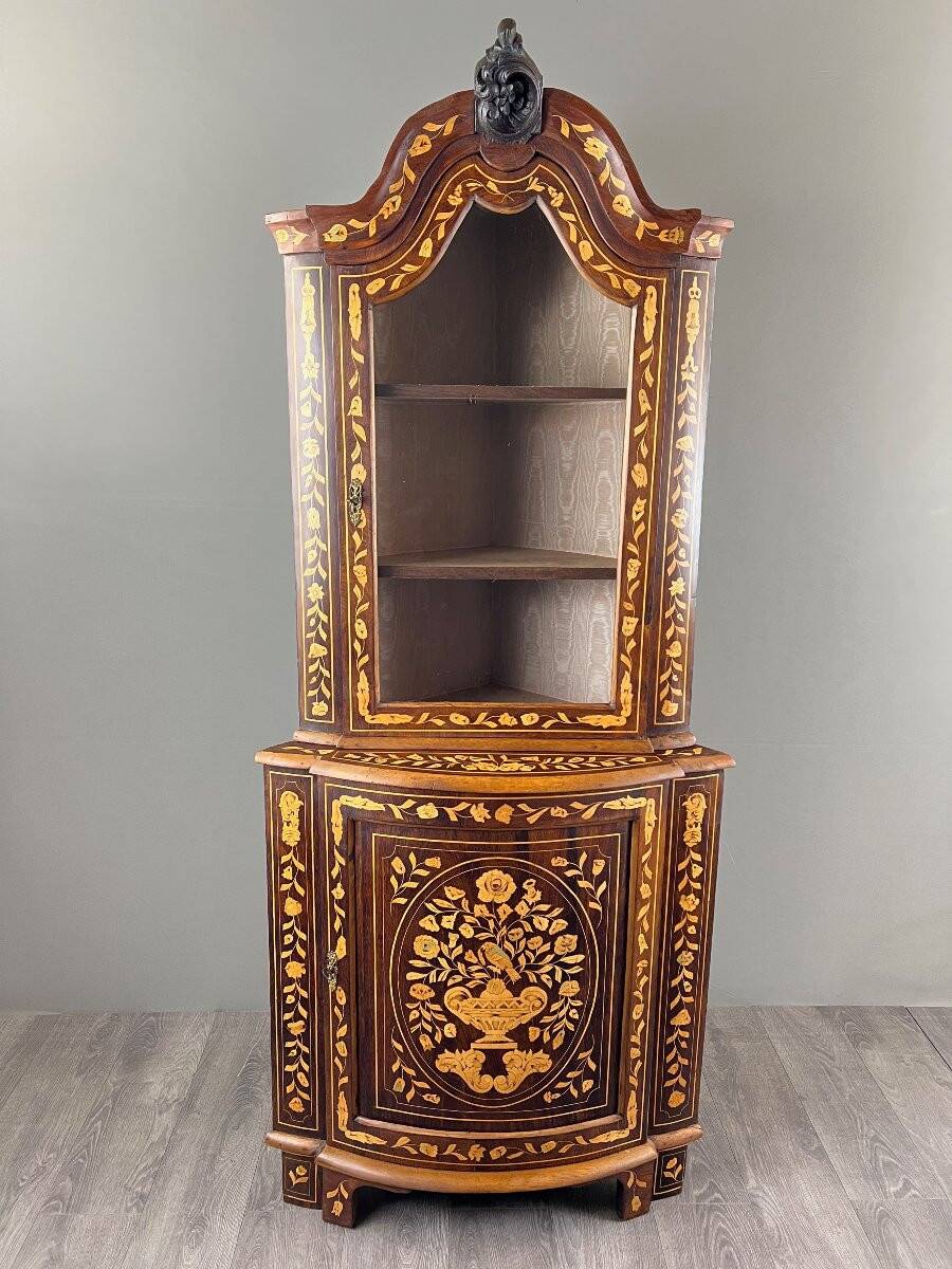 Inlaid corner display cabinet, 19th century